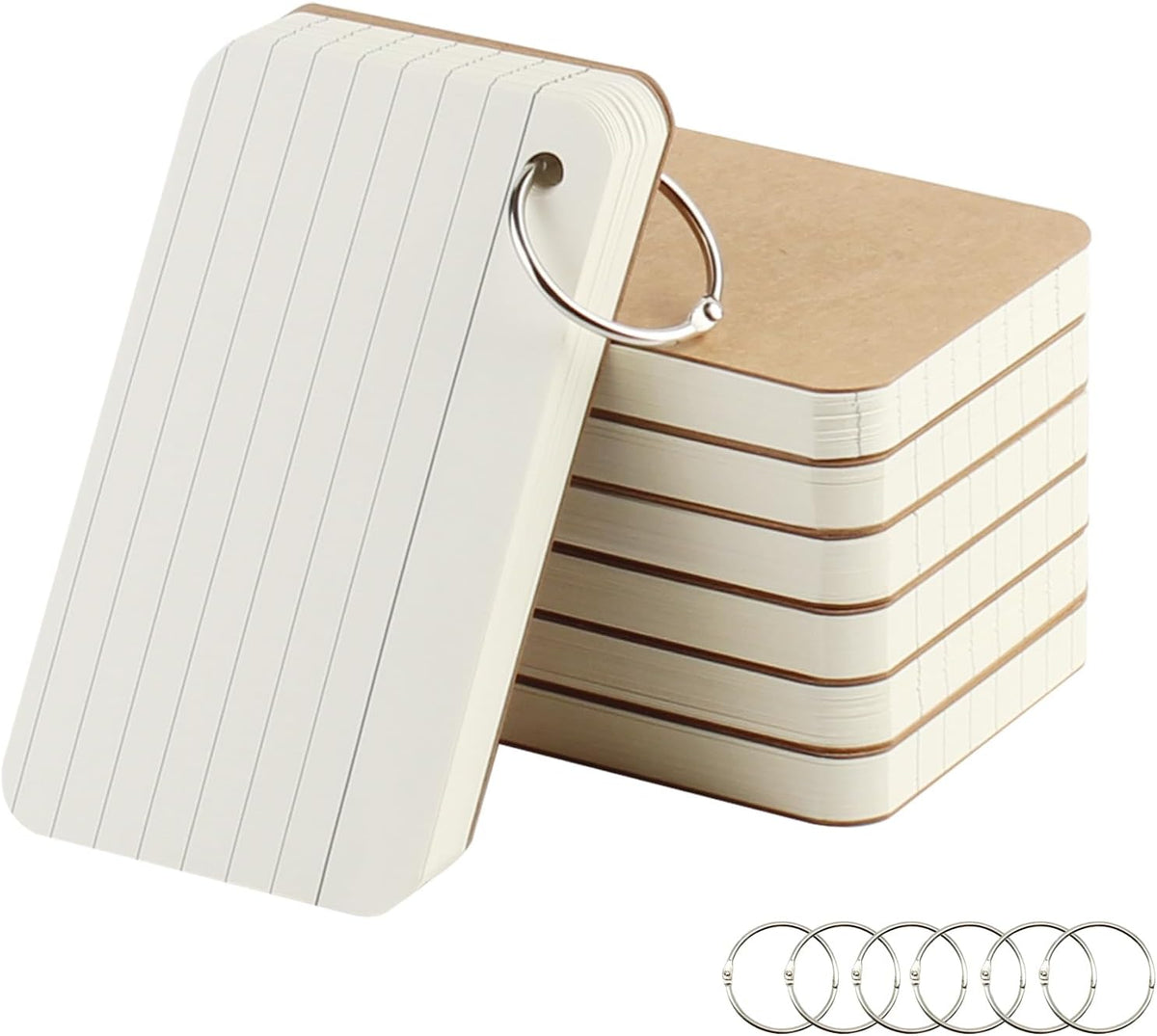 zmybcpack 6 Pack 3x5 Inch Blank Flash Cards with Binder Rings