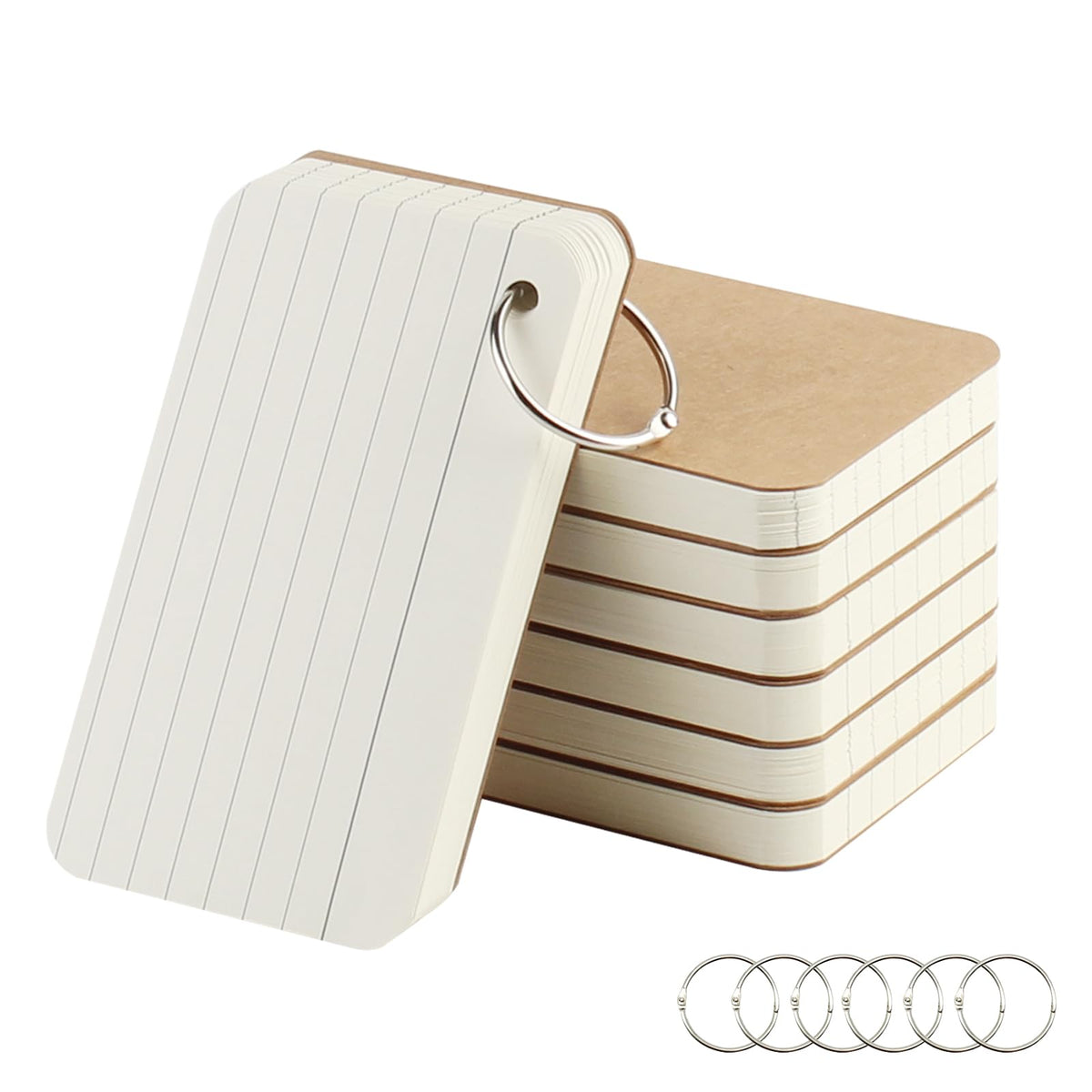 zmybcpack 6 Pack 3x5 Inch Blank Flash Cards with Binder Rings