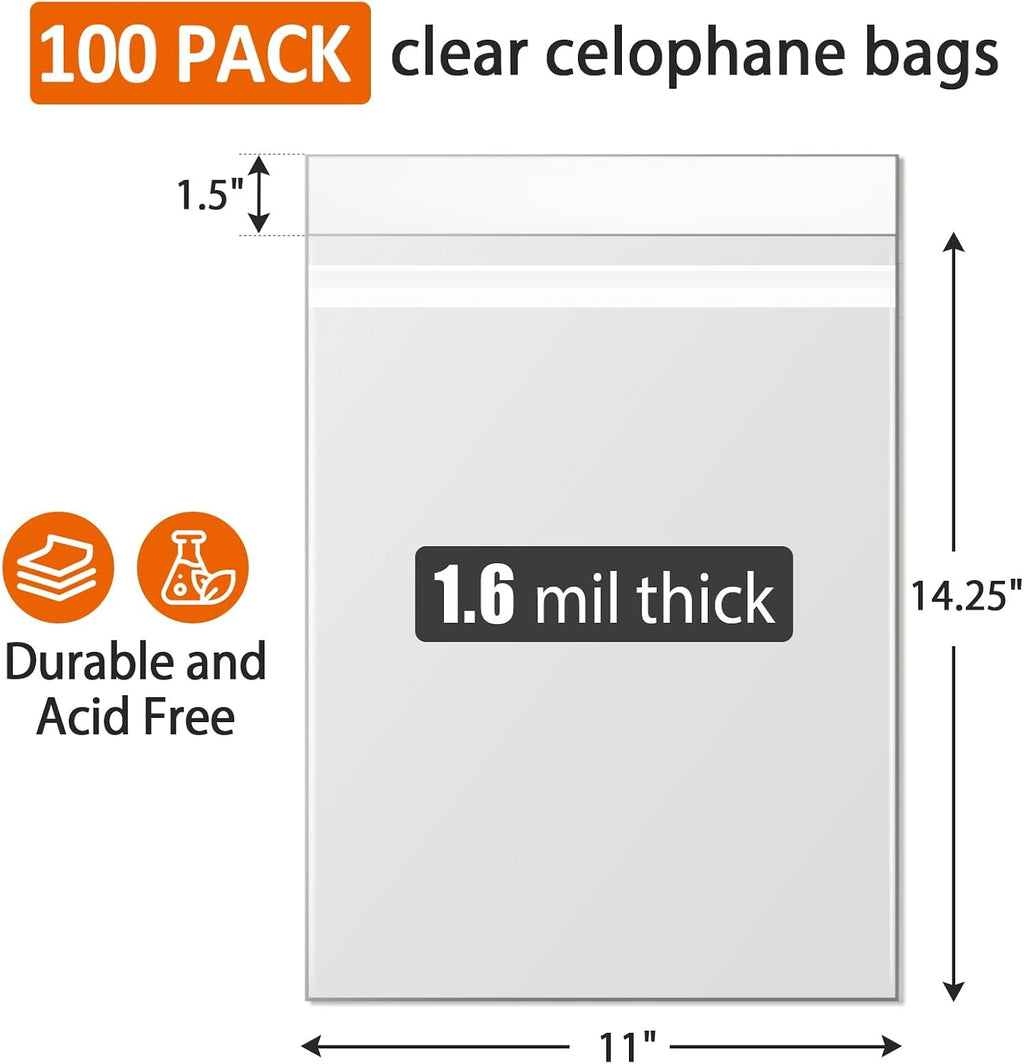 Protector Bag for Life Magazine Bags 100 Pack Crystal Clear, Acid-Free Archival Quality