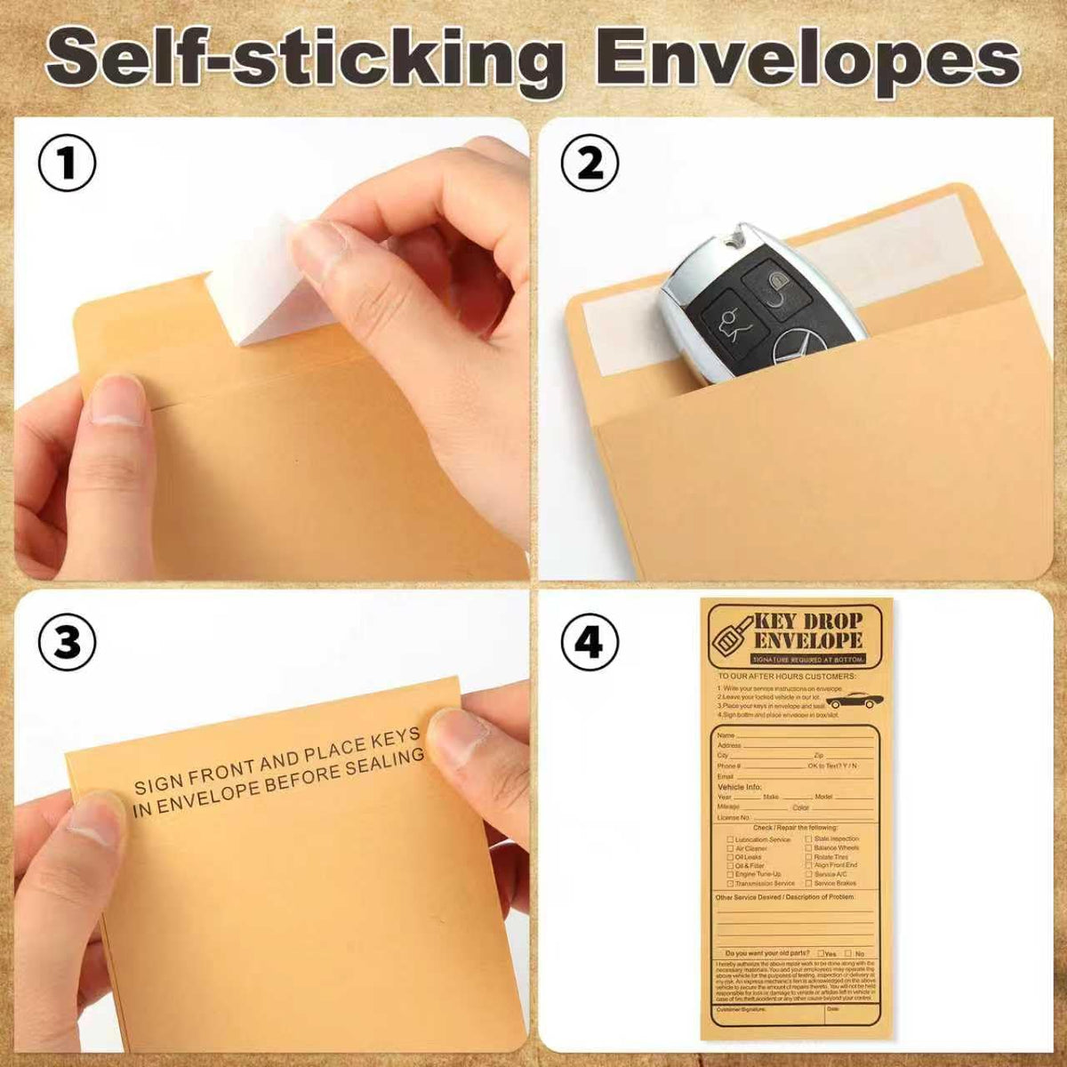 100 Pack Heavyweight Key Transfer Envelopes – Secure Adhesive Mailers for Auto Services