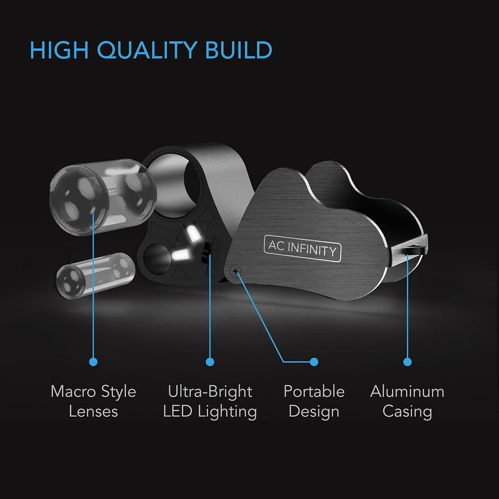 AC Infinity Illuminated Jewelers Loupe, Pocket Magnifying Glass 30x 60x