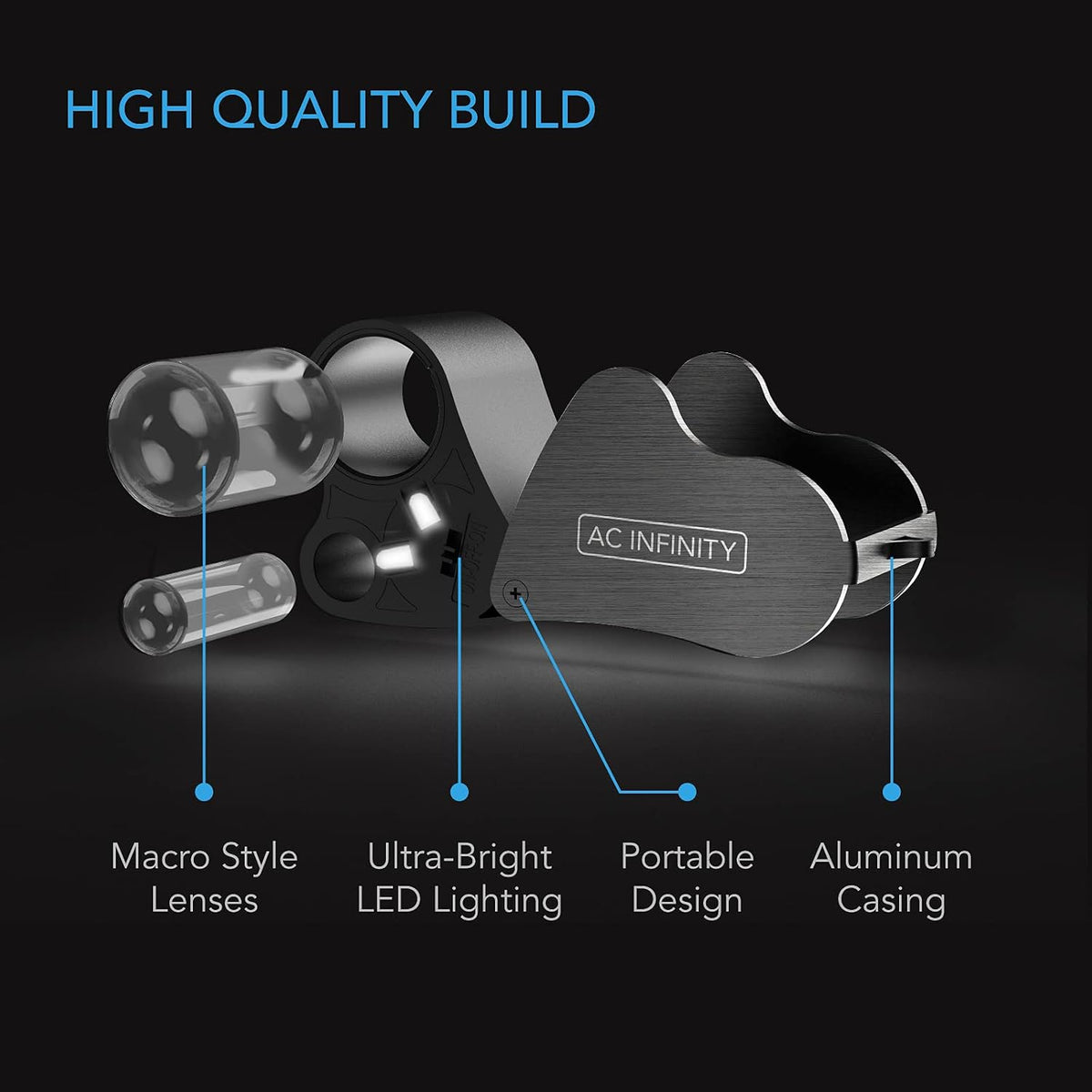AC Infinity Illuminated Jewelers Loupe, Pocket Magnifying Glass 30x 60x