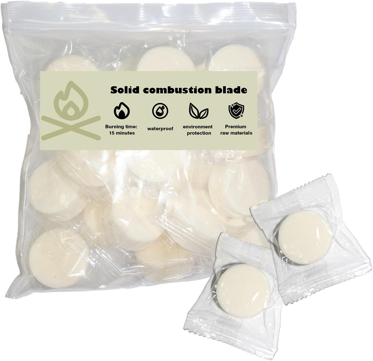 30 Solid Fuel Tablets Fire Starter, Quick Ignition for Grill, Stove, BBQ
