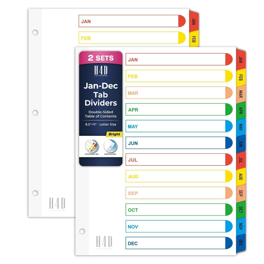 H4D Monthly Binder Dividers for 3-Ring Binder, Jan-Dec 12 Tab Pastel 2 Sets