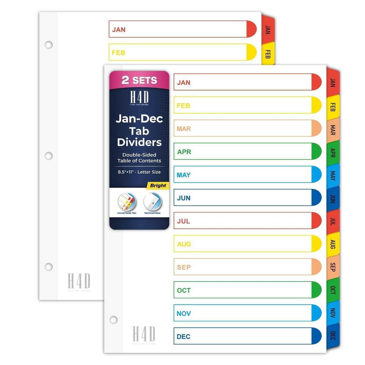 H4D Monthly Binder Dividers for 3-Ring Binder, Jan-Dec 12 Tab Pastel 2 Sets