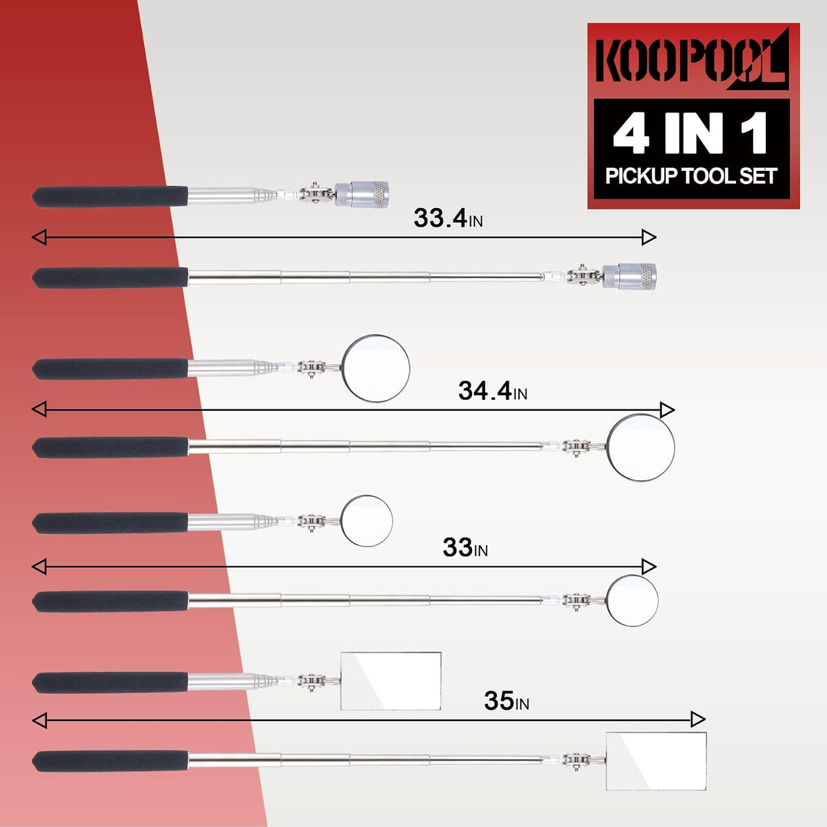 4 Pieces Telescoping Inspection Mirror Telescoping LED Lighted Flexible Inspection Mirror