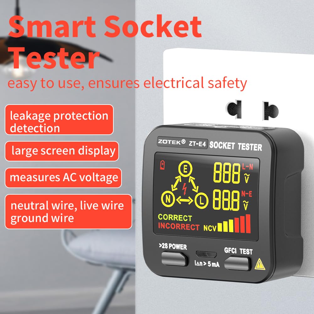 Outlet Tester with GFCI, NCV Non-Contact Voltage Tester