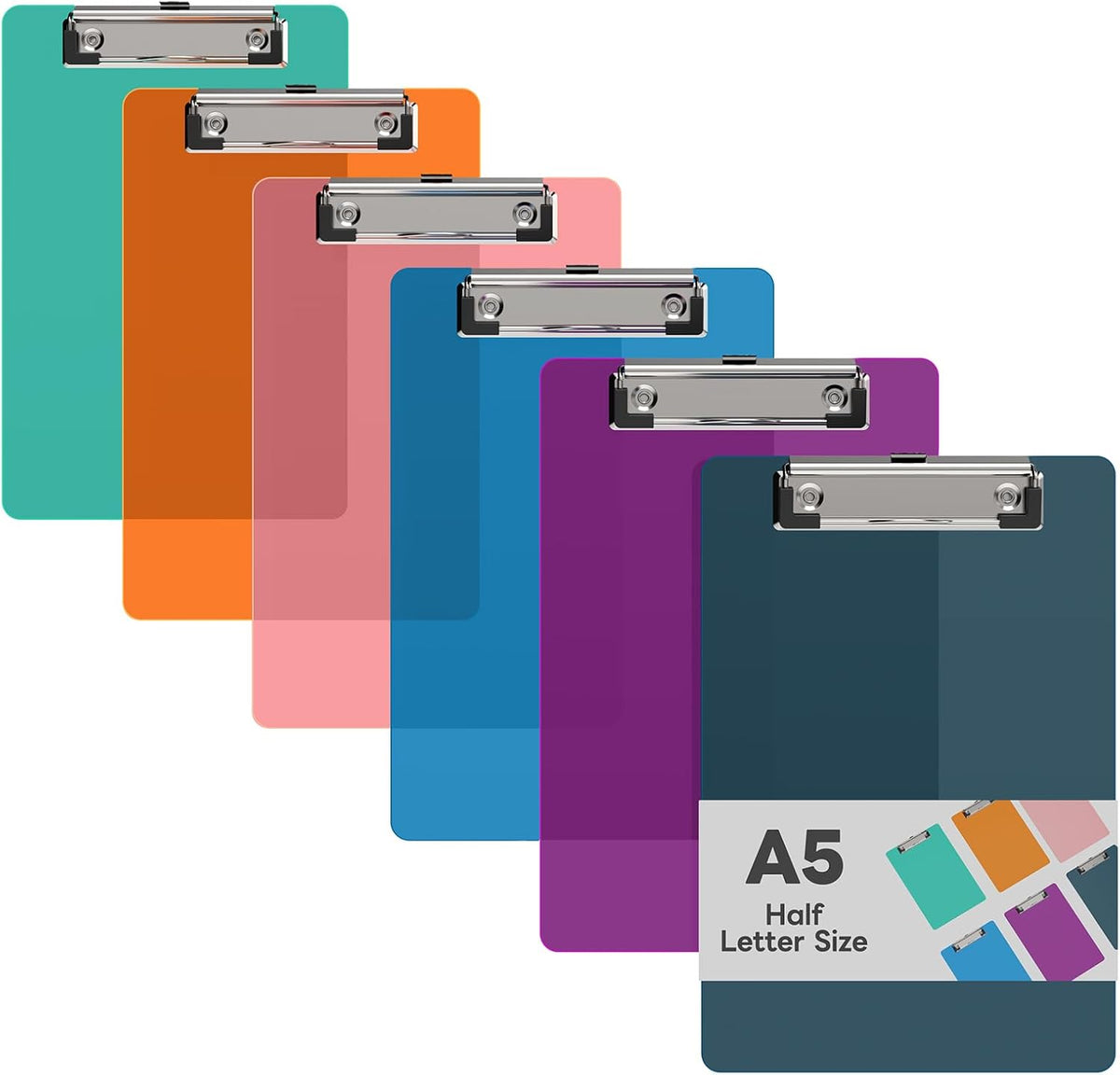 6 x 9 Small Clipboard Set of 6, A5 Colored Plastic Clip Boards
