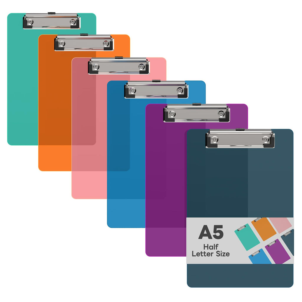 6 x 9 Small Clipboard Set of 6, A5 Colored Plastic Clip Boards