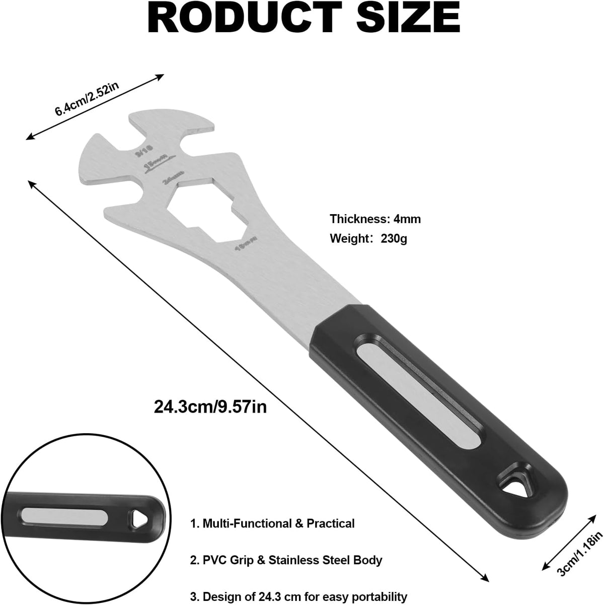 Bike Pedal Wrench, Bicycle Pedal Removal Tool Spanner with Long Handle