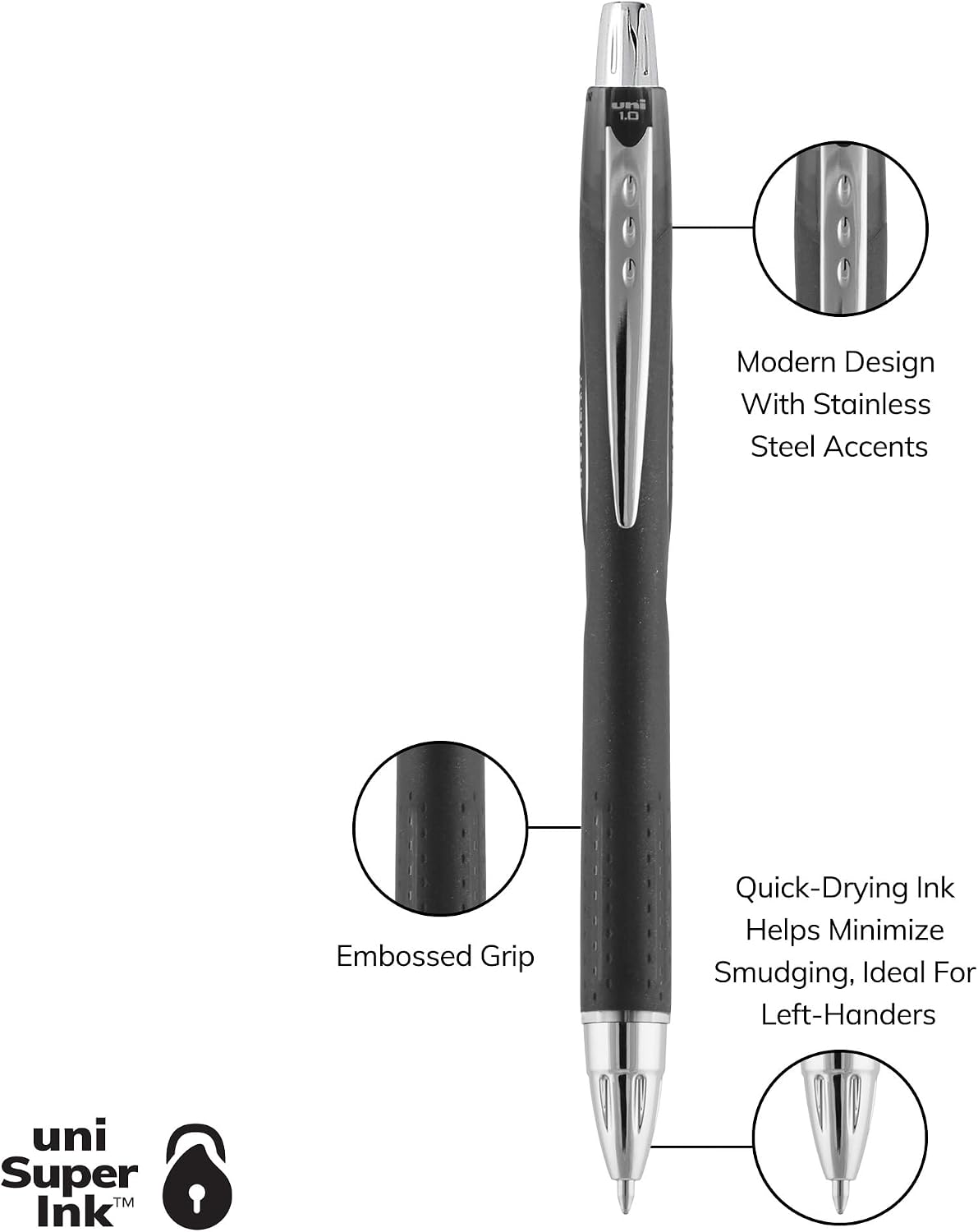 Uni-Ball Jetstream Rt Ball Point Pens Black - Writing Pens Bold Point (1.0mm) - 3 Ink