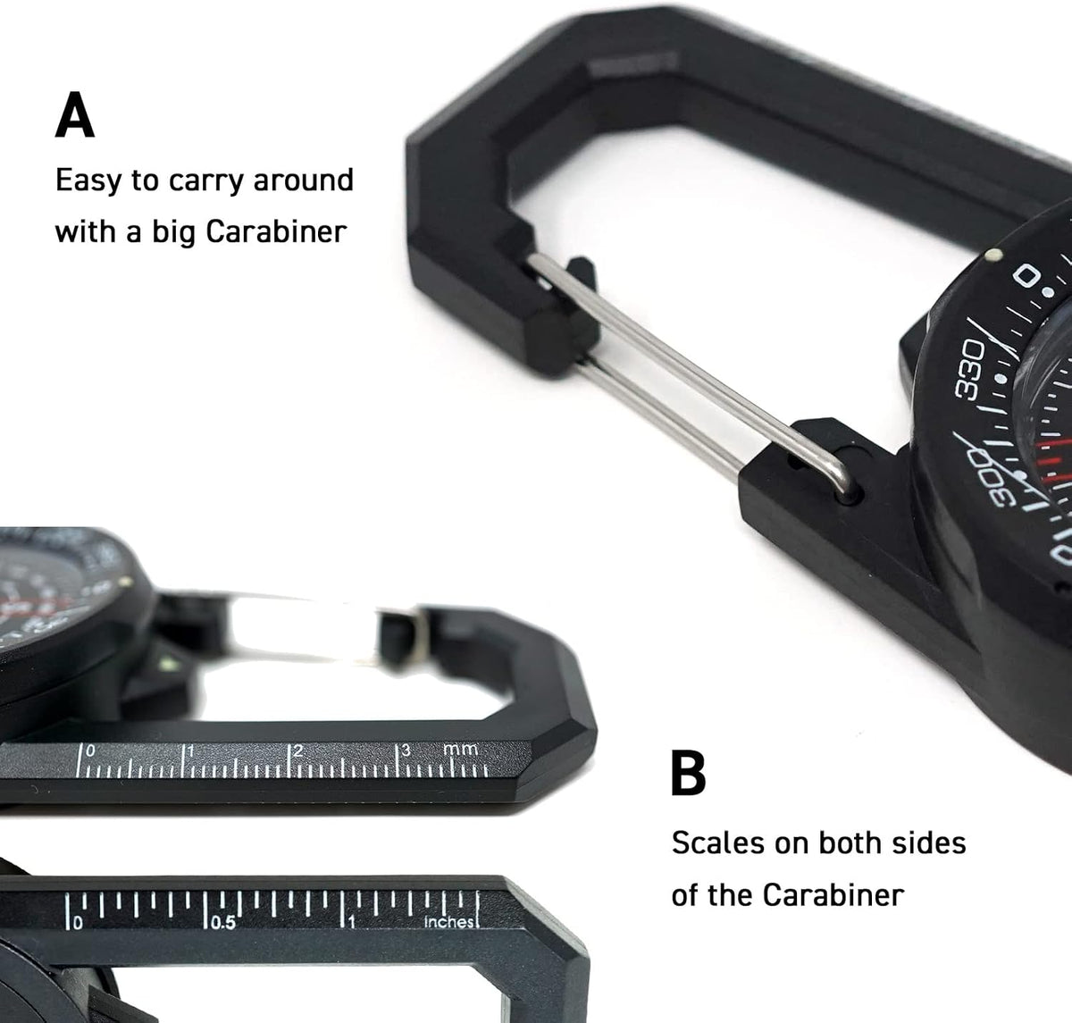 Polaris Tough Clip on Compass 60M Waterproof with Rotating Bezel Water Resistant for