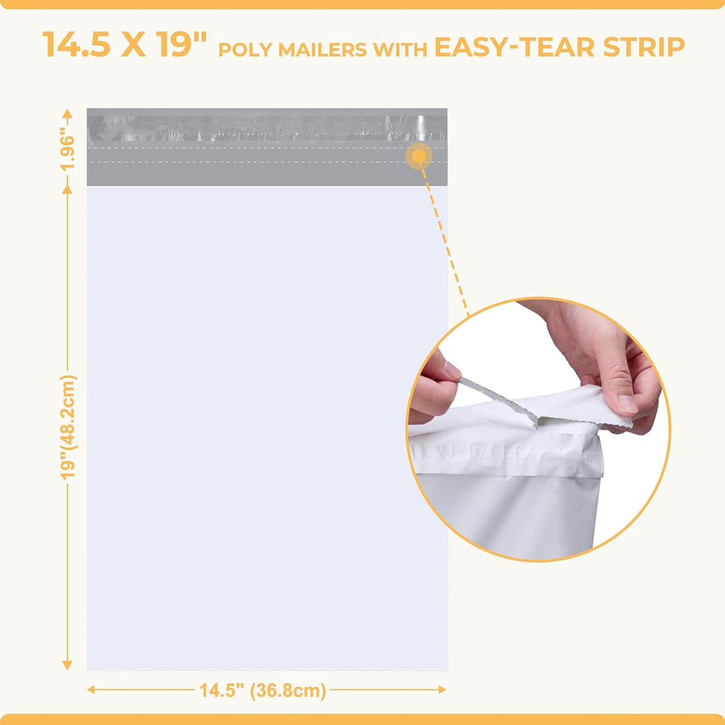 Metronic Poly Mailers 14.5x19 50Pcs White Large Shipping Bags for Clothes