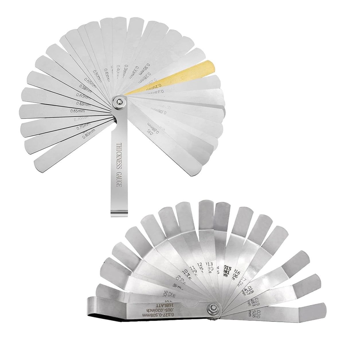 2PCS Feeler Gauge Set & Angled Feeler Gauges Stainless Steel Thickness Gauge 32 Blades
