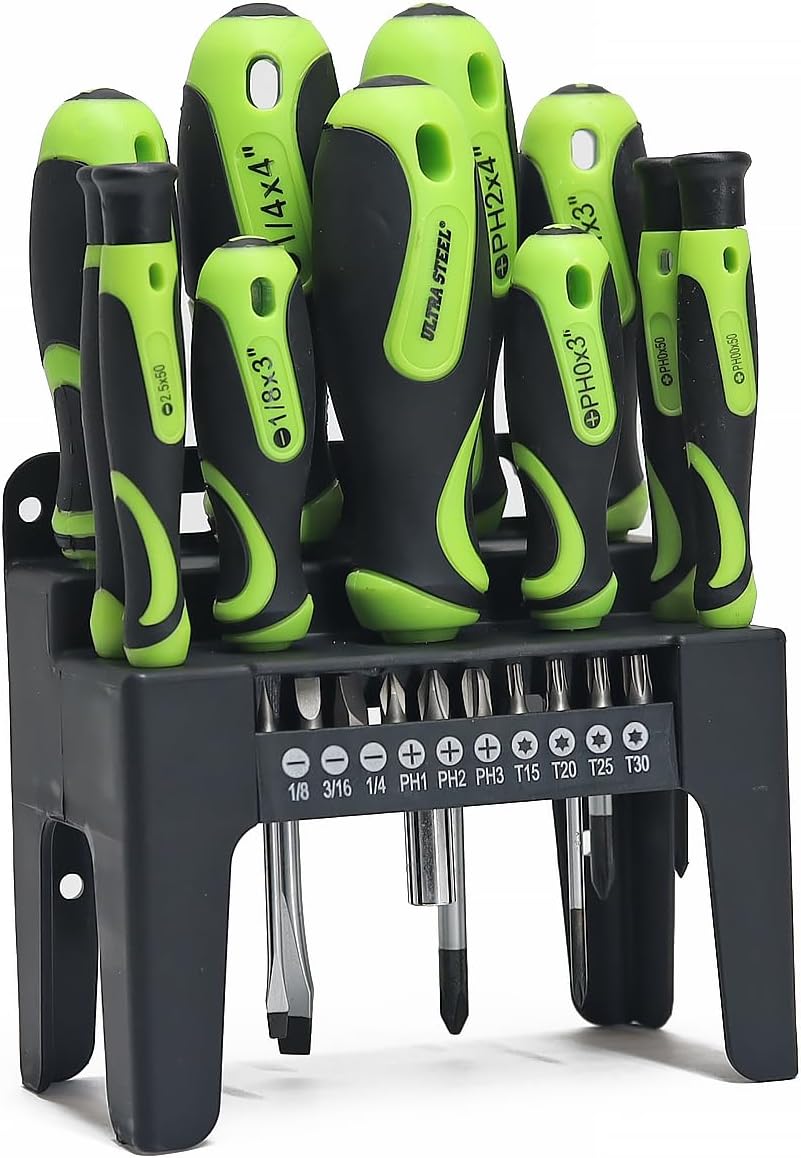 21PC Screwdriver and Bit Set, Plastic Storage Rack