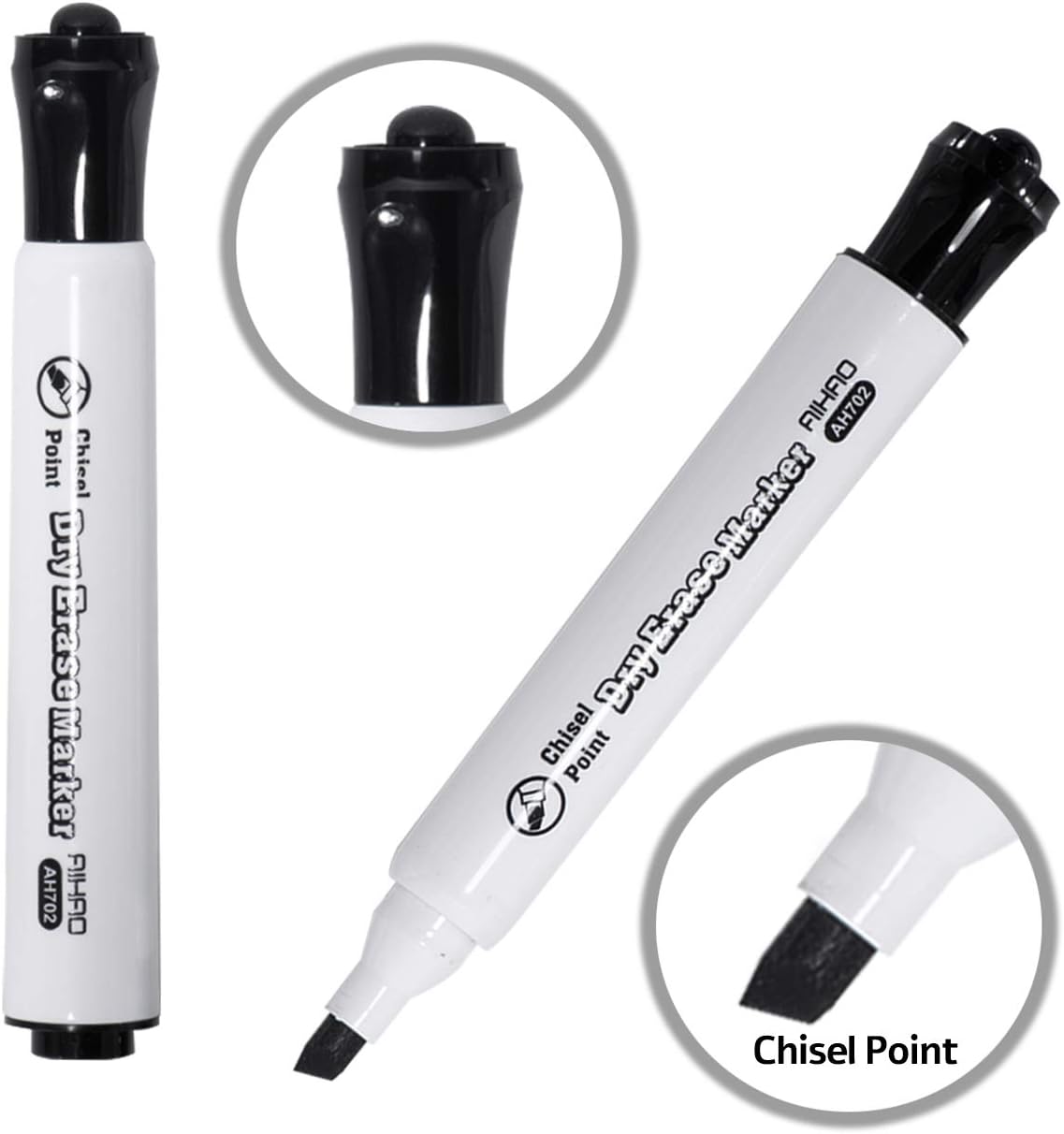 AIHAO Black Dry Erase Markers, Chisel Tip Marker, Low Odor, Pack of 12, Large Ink Supply