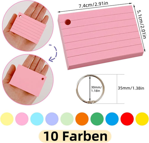 1000 Pcs Index Cards 2.91 x 2.01 Inch Color Flash Cards with Rings, Heavy Note Cards