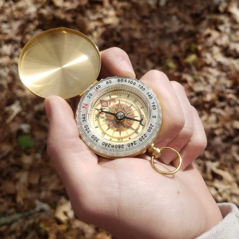 Brass Compass with Solid Brass Whistle - Survival Set - 105 Decibels - Carry in Pocket or