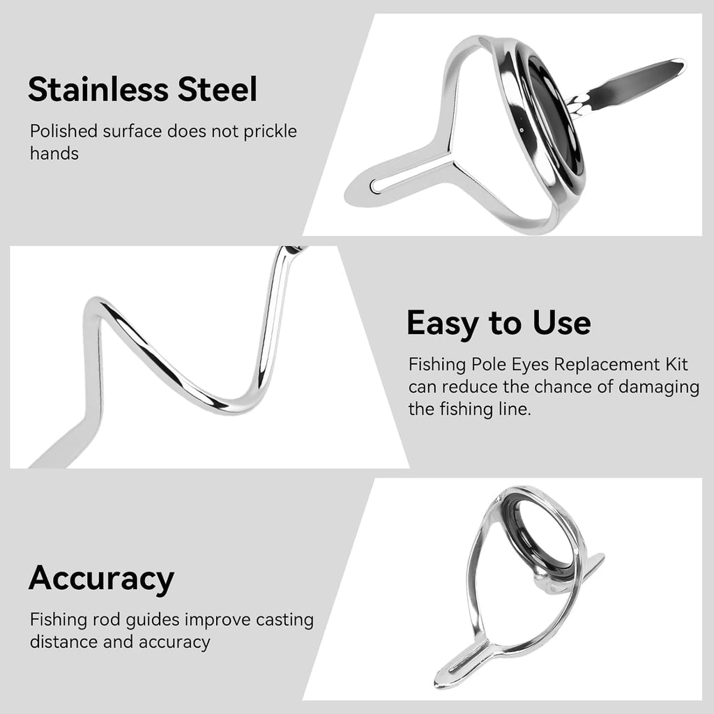 Fishing Rod Guides Repair Kit, 11PCS Stainless Steel Fly Fishing Rod Tips