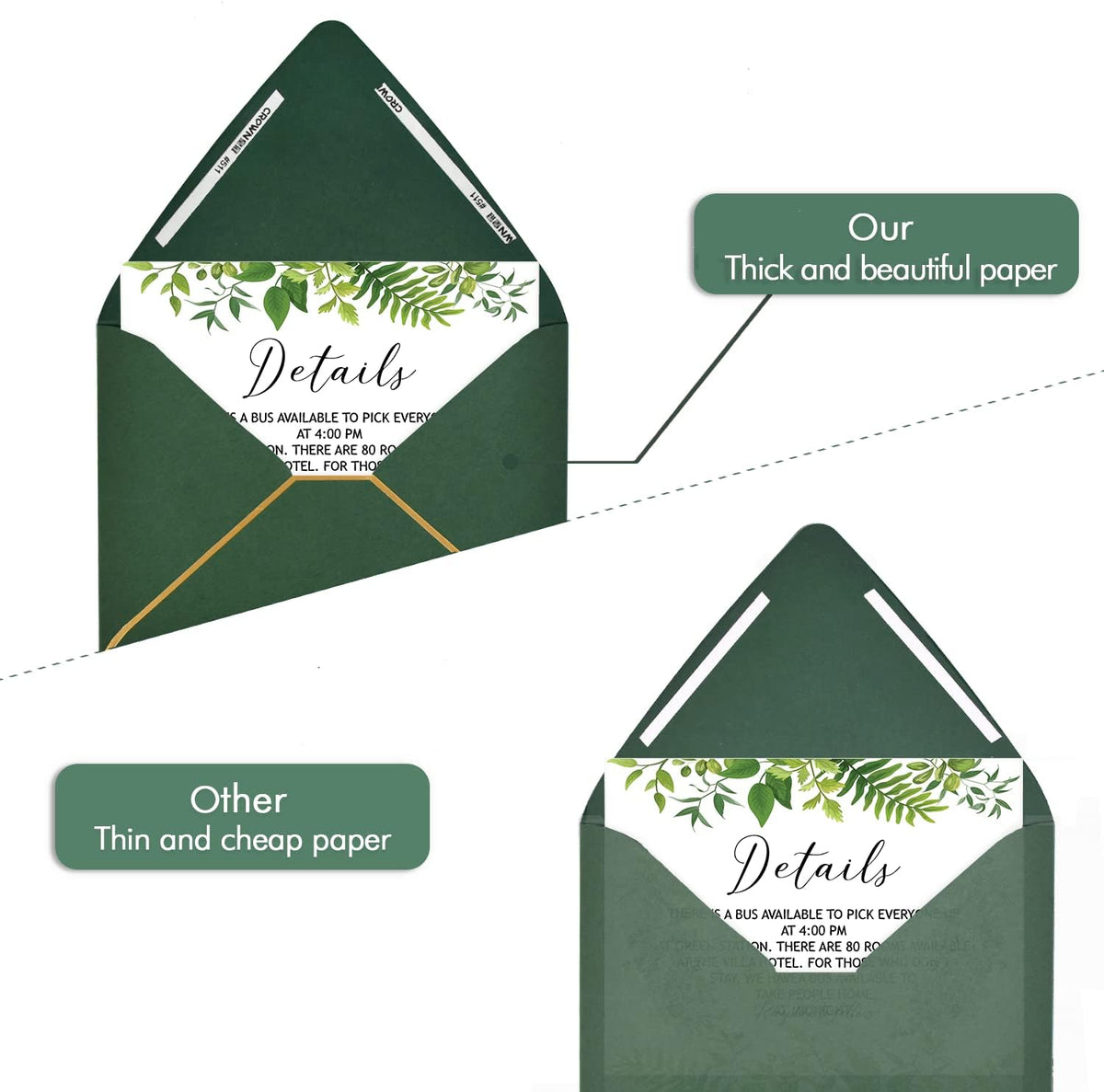 A6 Green Envelopes With Gold Border 4 x 6 - V flap, Quick Self Seal