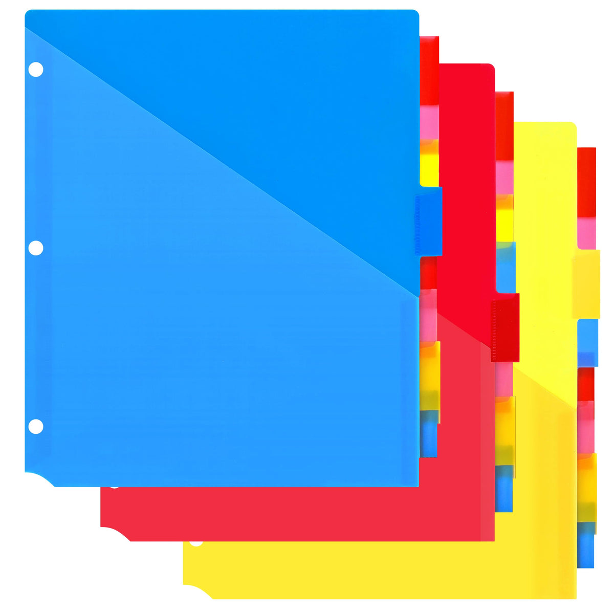 5 Tabs Plastic Dividers with Clear Front Pocket - 3 Sets