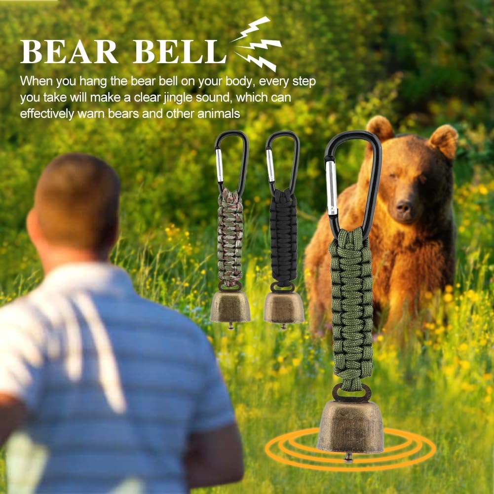 3pcs Bear Bell with 3pcs Whistle Aluminum Bear Bells for Hiking and Emergency Whistle for