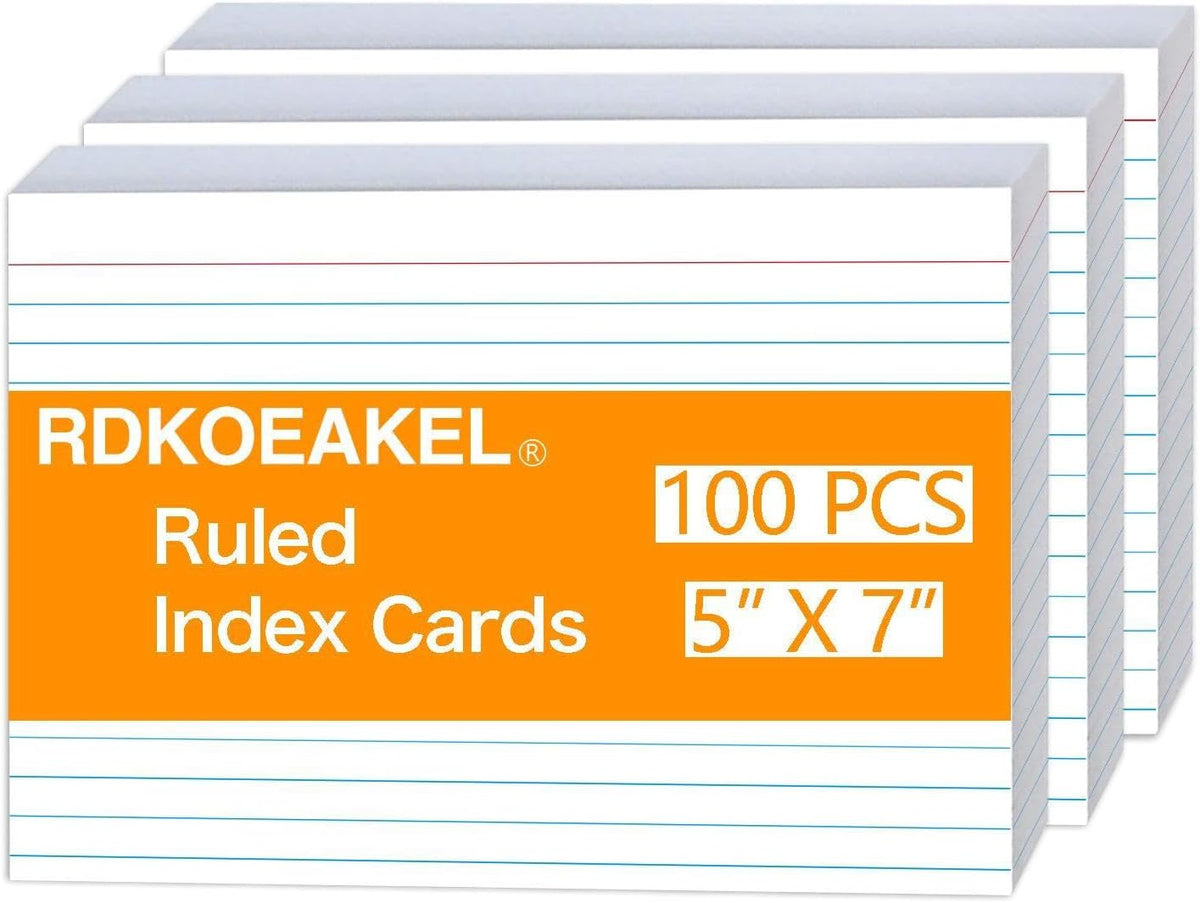 100 Pack 5x7 Ruled Index Cards, Heavyweight 160g Large Lined Note Cards