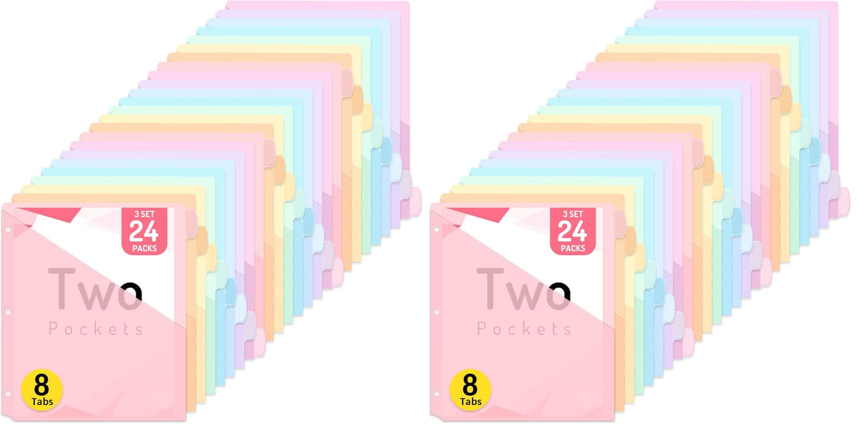 Forvencer 24 Count Binder Dividers with 2 Pocket, 8 tab Dividers for Binder