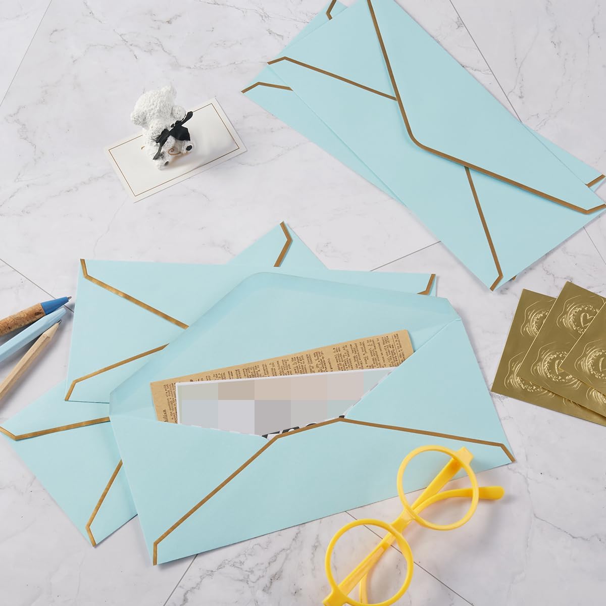 50 Pack #10 Business Envelopes, Light Blue, 4 1/8 x 9 1/2 Inches