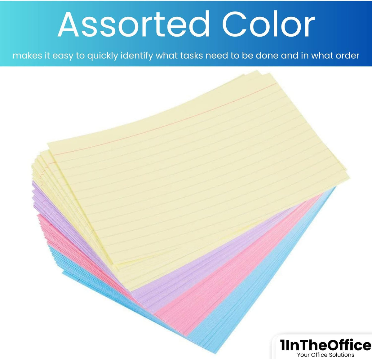 1InTheOffice Index Cards 4x6 Ruled Colored, Assorted 200/Pack