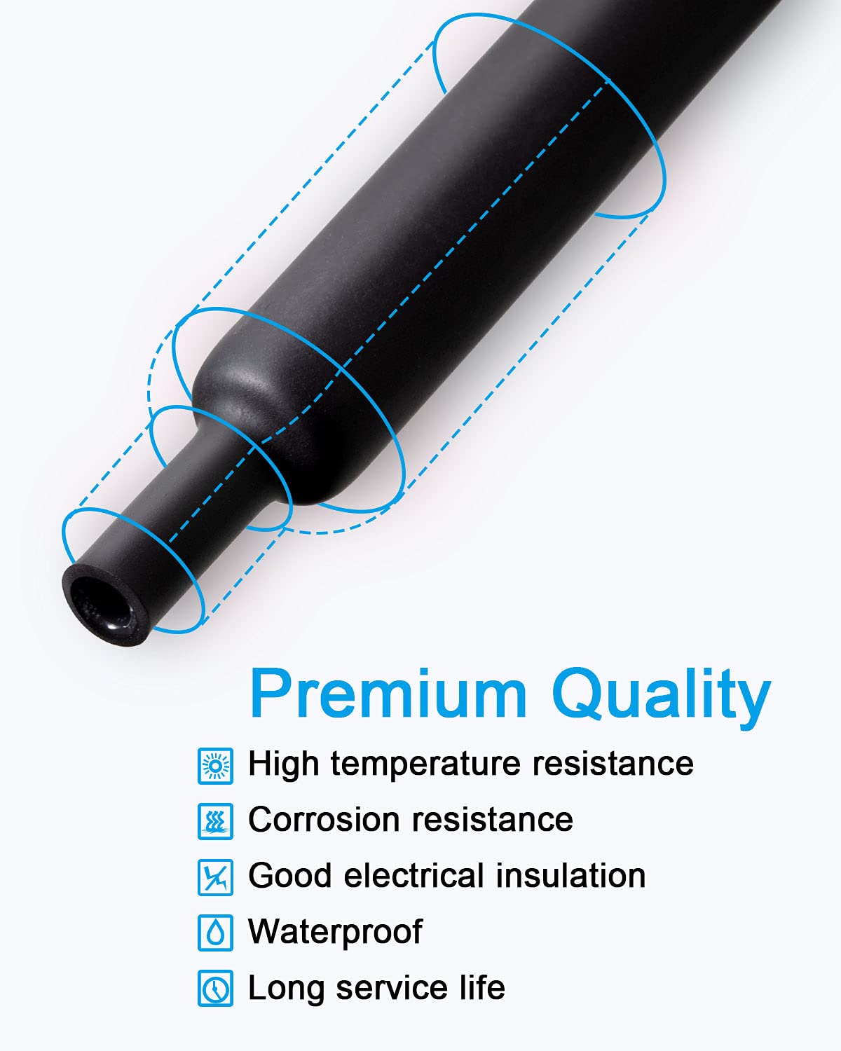 130pcs 3:1 Dual Wall Adhesive Heat Shrink Tubing Kit, 6 Sizes (Diameter): 1/2, 3/8, 1/4