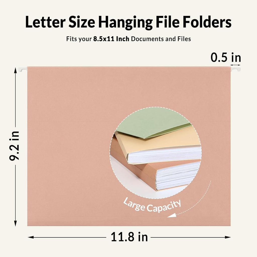 SUNEE 25 Count Hanging File Folders, Pastel Colors, Hanging File Folders Letter Size