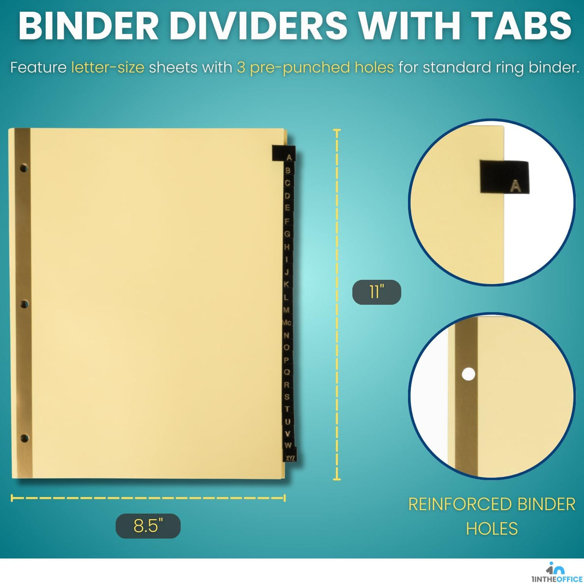 1InTheOffice A-Z Tab Dividers, Alphabet Dividers for 3 Ring Binder