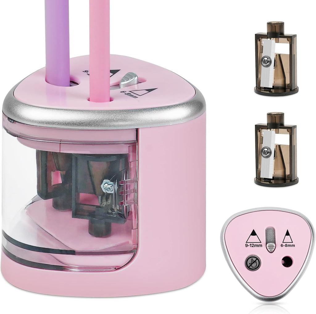 AUAUY Electric Pencil Sharpener with Double Hole, Battery Operated, Pink