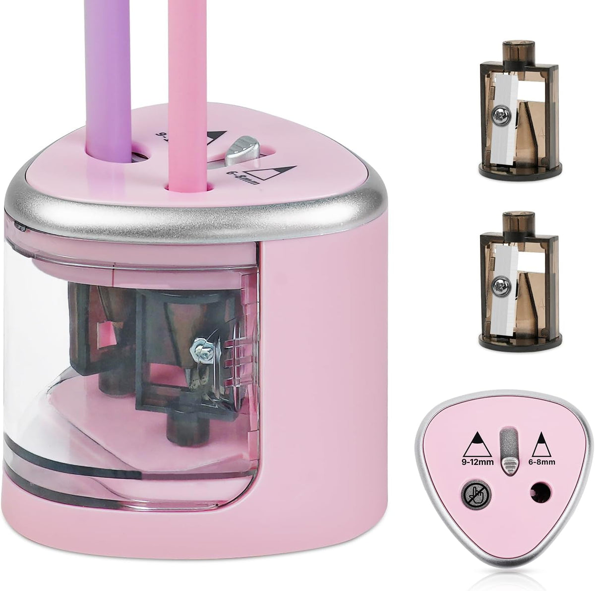 AUAUY Electric Pencil Sharpener with Double Hole, Battery Operated, Pink