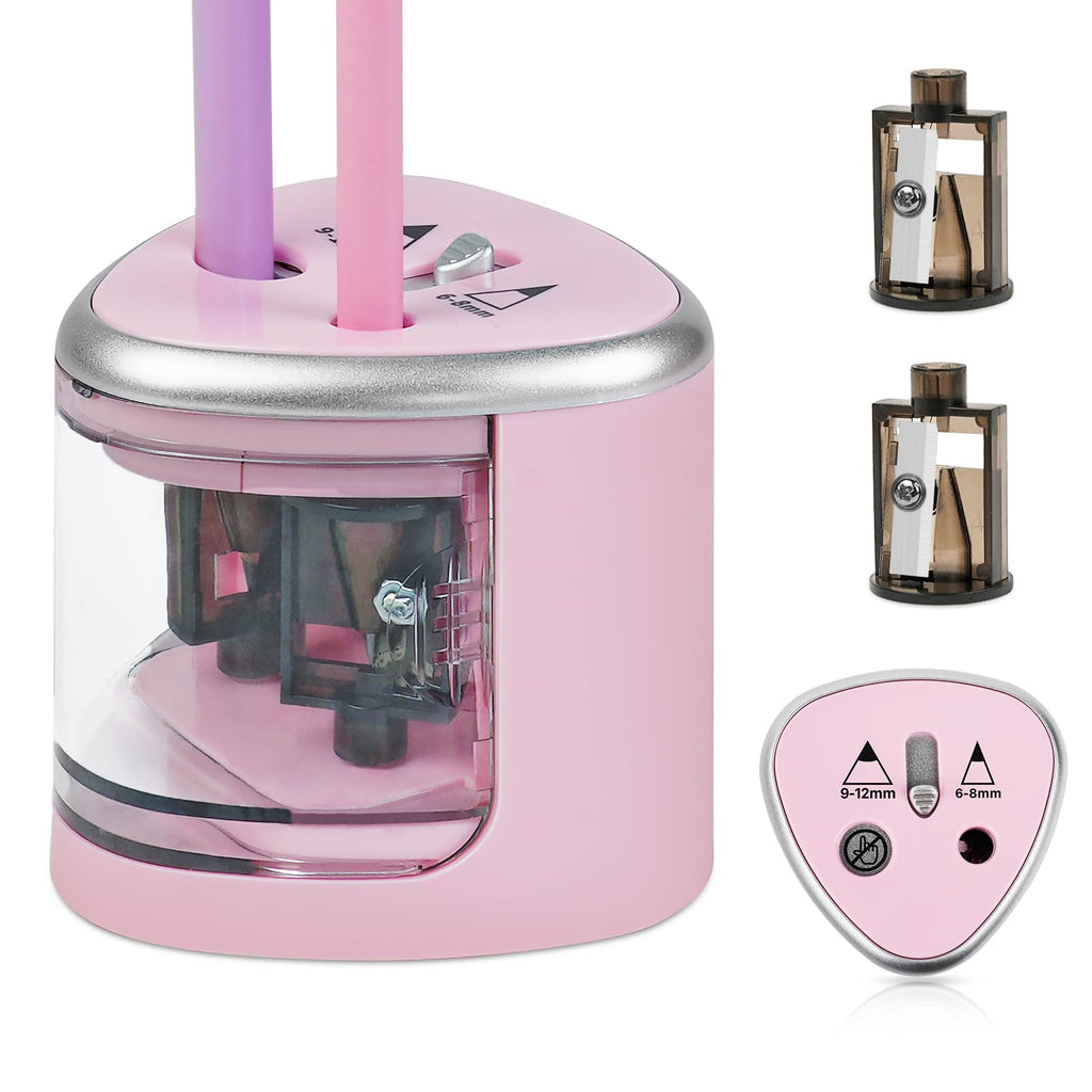 AUAUY Electric Pencil Sharpener with Double Hole, Battery Operated, Pink