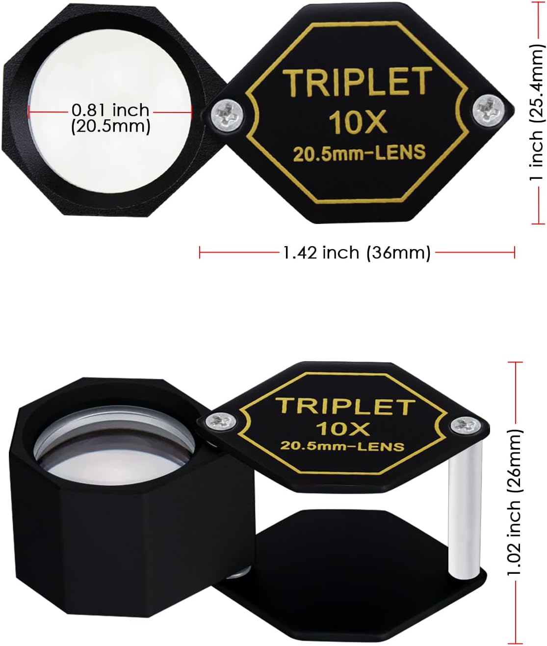 10x Magnifier Jewelry Loupe 20.5mm Triplet Lens Optical Glass Pocket Gem Magnifying Tool