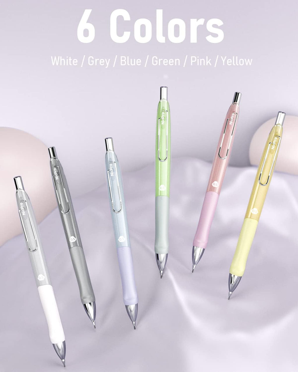 Nicpro 6PCS Pastel Mechanical Pencil Set 0.5 mm