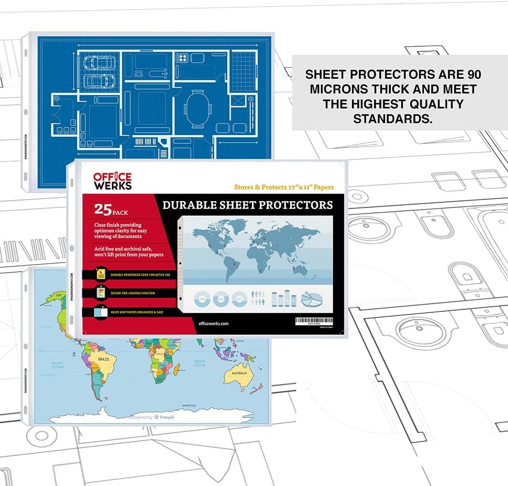 11x17 Sheet Protectors, 25 Pack, Heavyweight, Clear Page Protectors