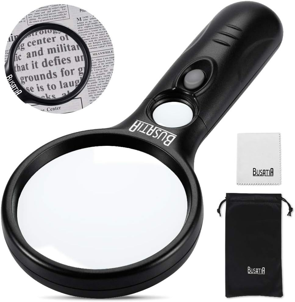 Magnifying Glass with Light, BUSATIA LED Illuminated Magnifier with 3X 45X High