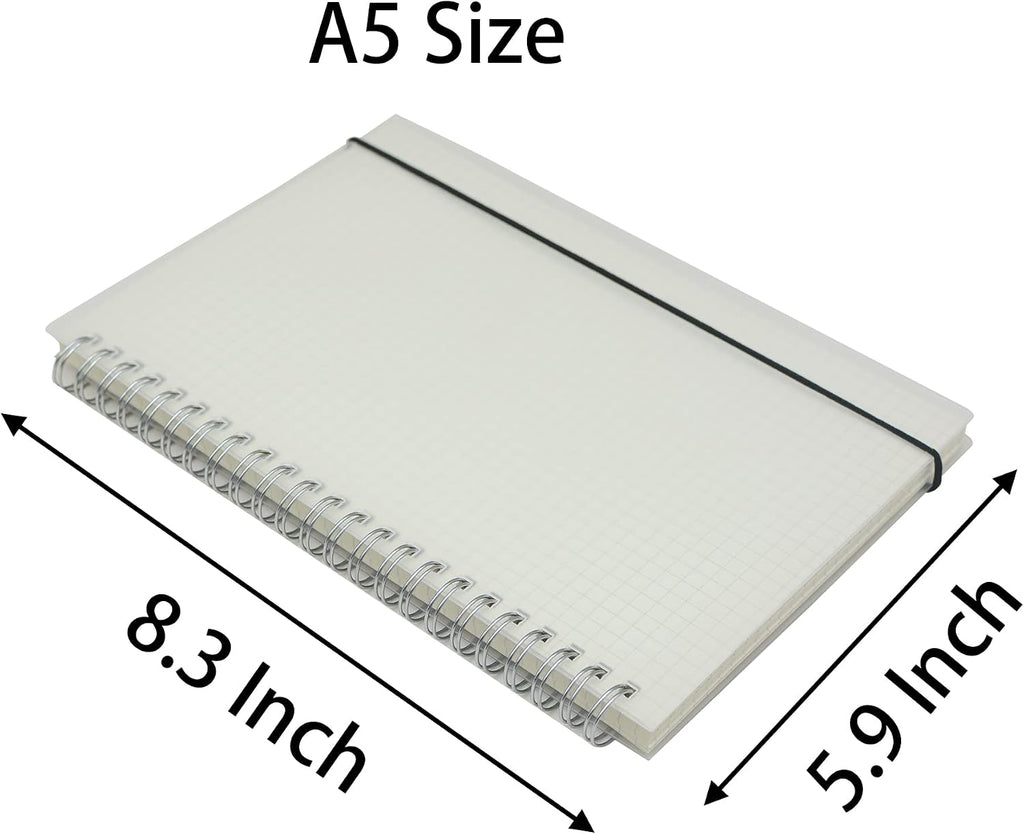 Yansanido Spiral Notebook, 3 Pcs A5 Thick Plastic Translucent Frosting Hardcover Graph