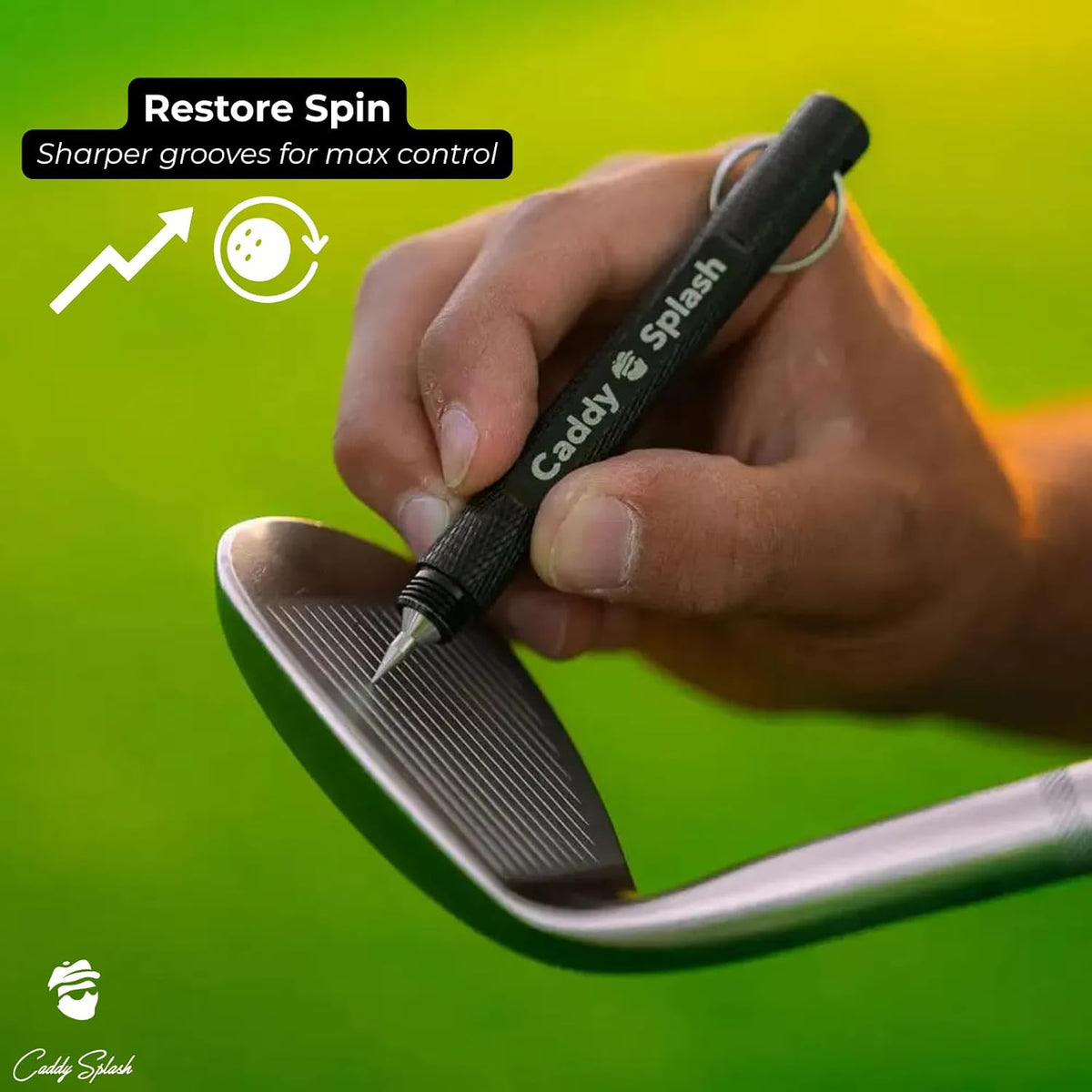 Caddy Splash Golf Club Groove Sharpener Tool - 3-in-1 Golf Club Cleaner for Wedge