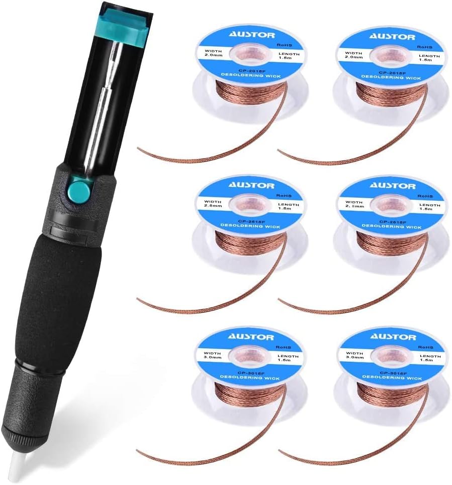 AUSTOR Desoldering Sucker and 6 Pcs Solder Braid Wick with Flux