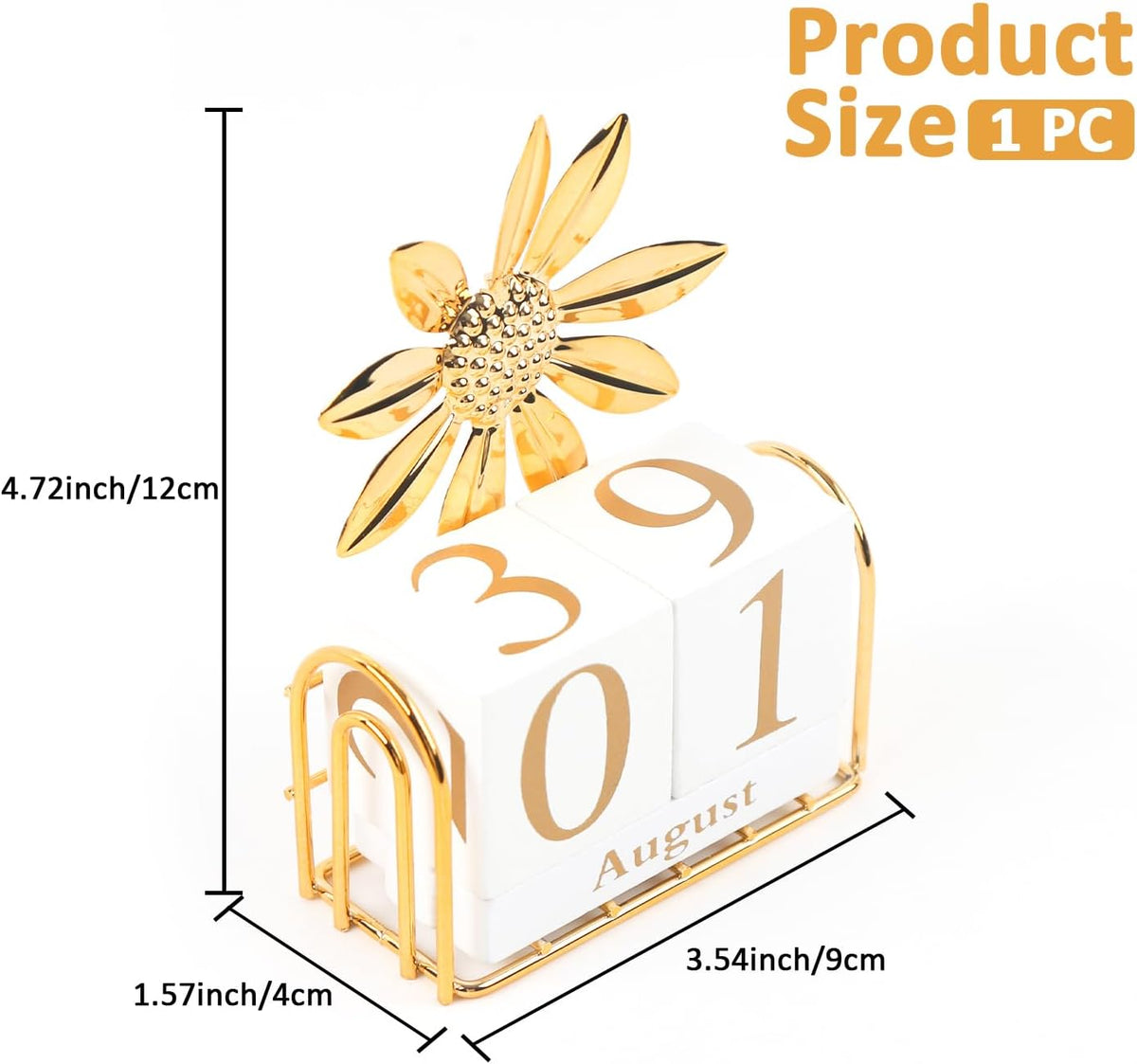 1 Set Wooden Block Calendar for Desk Perpetual Calendar Sunflower