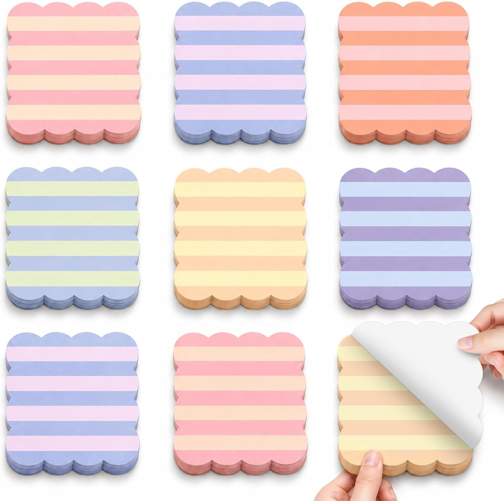 JarThenaAMCS 18 Pack Scalloped Sticky Notes, Colorful Pastel Stripe, 3 Inch