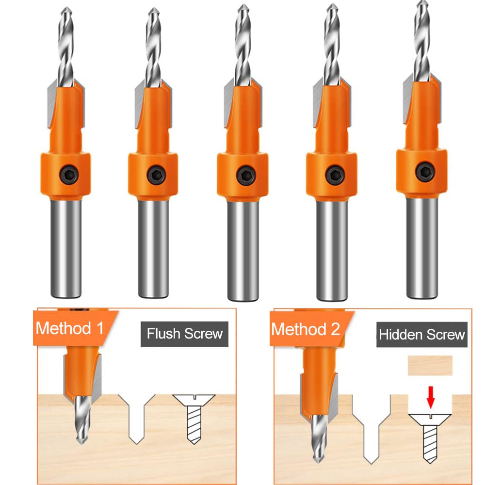 10Pcs Wood Countersink Drill Bit Set for Wood with 5Pcs Extra Pilot Bit