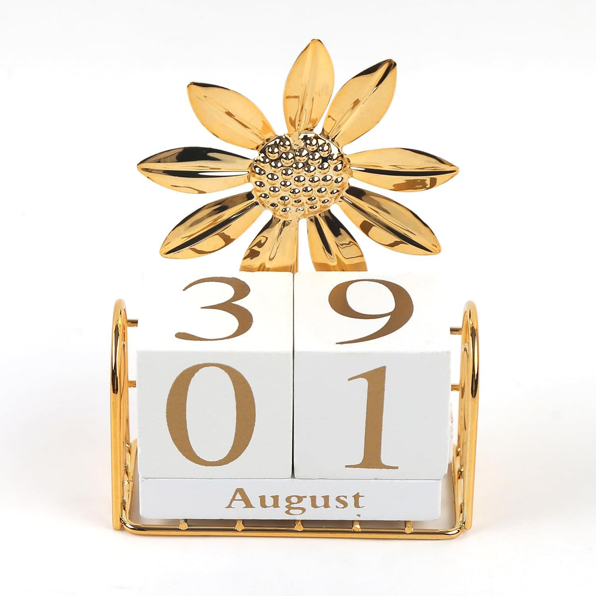 1 Set Wooden Block Calendar for Desk Perpetual Calendar Sunflower