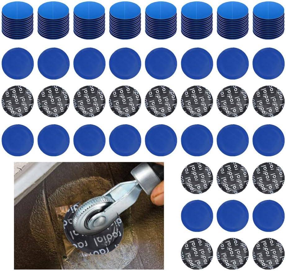 100 Pieces 1-3/4" 45mm Round Rubber Tire Repair Patch Set 1.77" for Car Truck Motorcycle