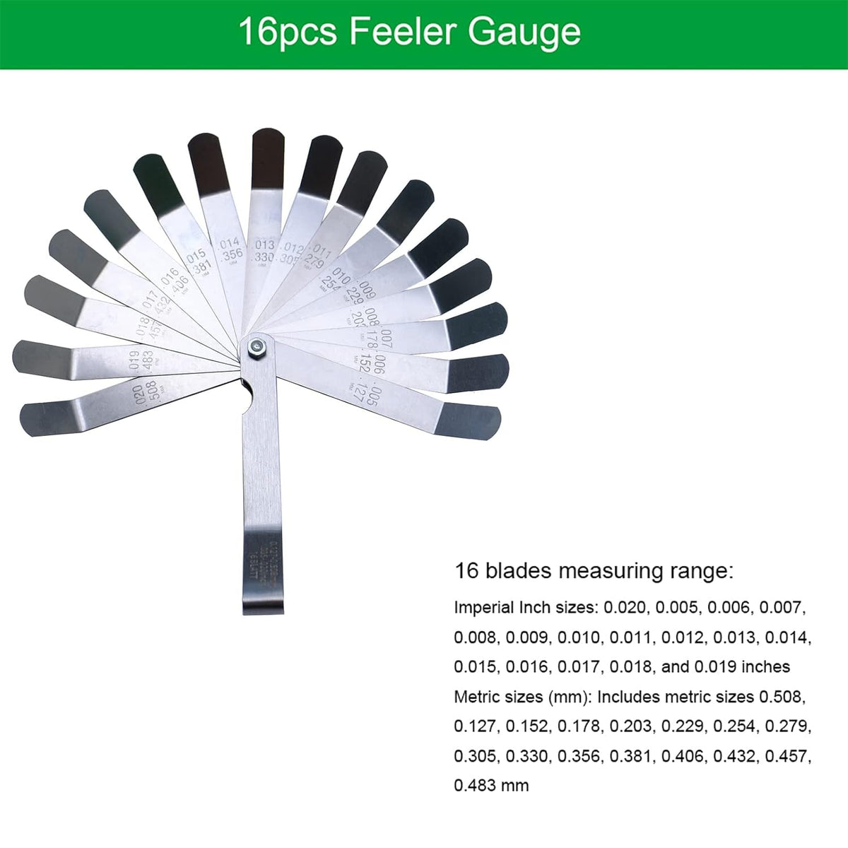 32 Blades Straight Feeler Gauges (0.0015-0.035") and 16 Pieces Offset Feeler Gauge