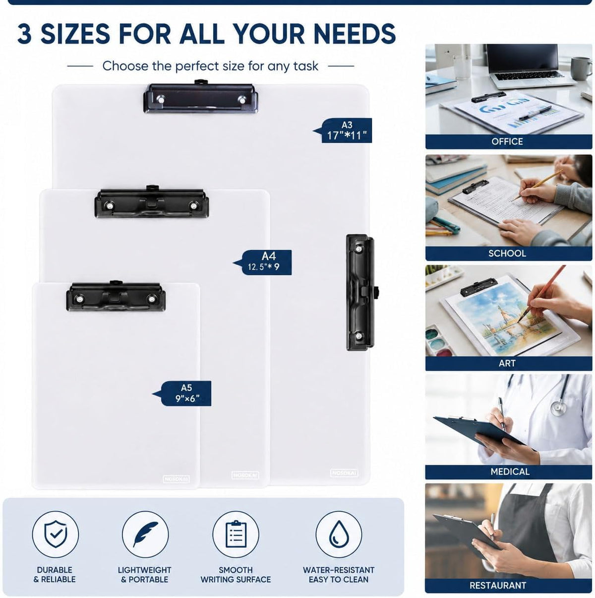 Clipboard with Pen Holder A3 Size 11" x 17", (White